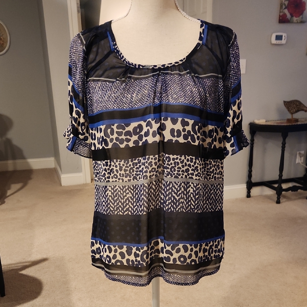 Express Women's Black and Blue Animal Print Blouse